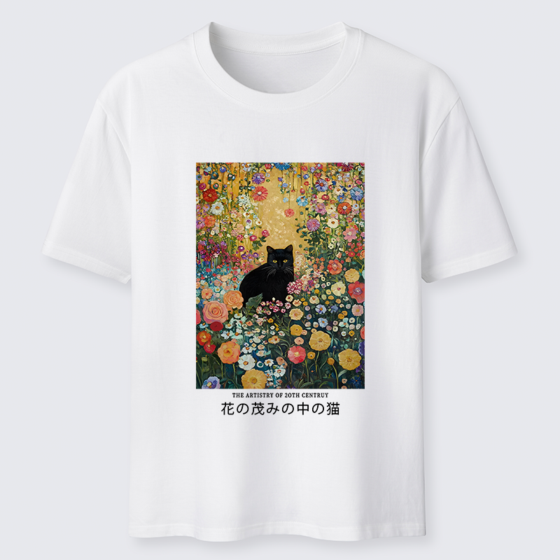 Tokyo-Tiger Black Cat In The Flower Bushes Classic T-Shirt