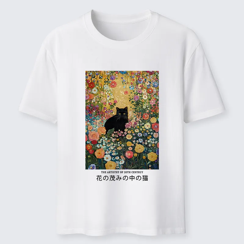 Tokyo-Tiger Black Cat In The Flower Bushes Classic T-Shirt