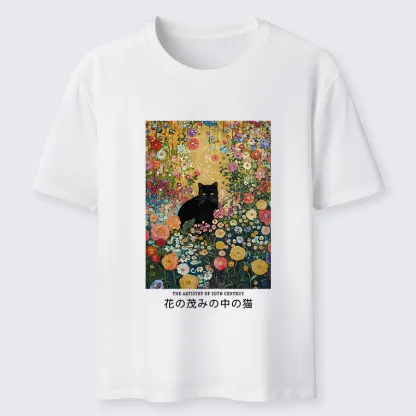 Tokyo-Tiger Black Cat In The Flower Bushes Classic T-Shirt