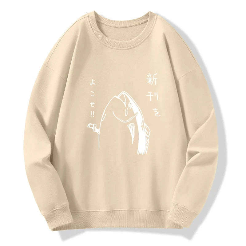 Tokyo-Tiger Japanese Fish Hold Up White Sweatshirt