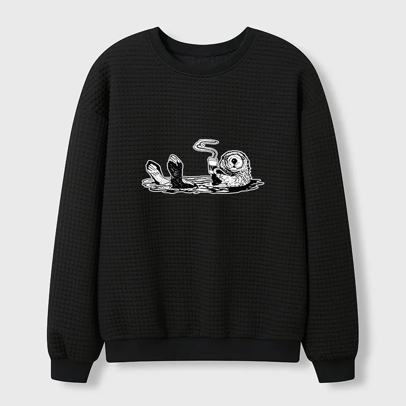 Tokyo-Tiger Otter Drinking Coffee Waffle Sweatshirt