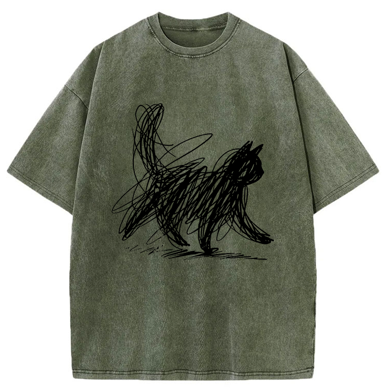 Tokyo-Tiger Minimalist Cat Art Washed T-Shirt