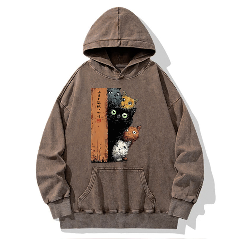 Tokyo-Tiger Five Cats Are Watching You Washed Hoodie