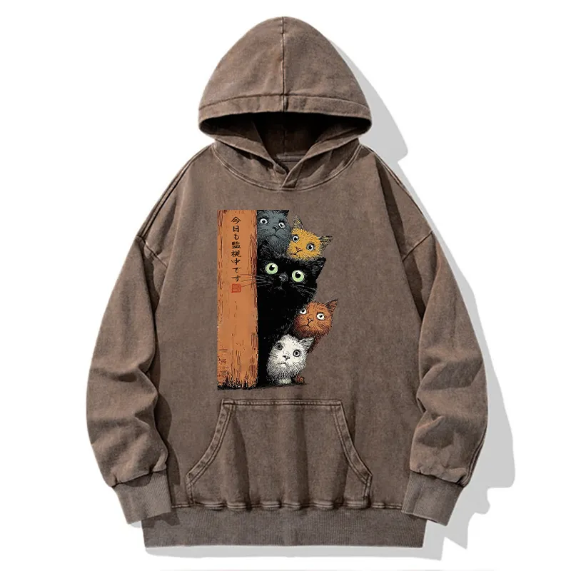 Tokyo-Tiger Five Cats Are Watching You Washed Hoodie