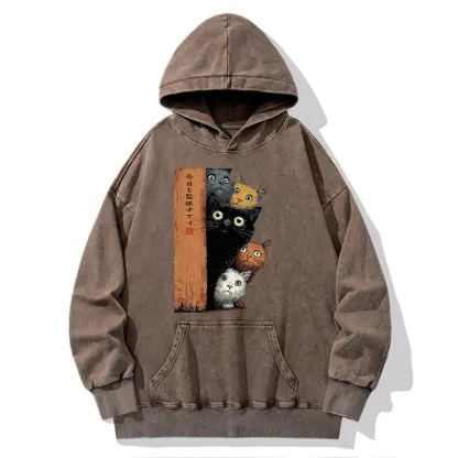 Tokyo-Tiger Five Cats Are Watching You Washed Hoodie