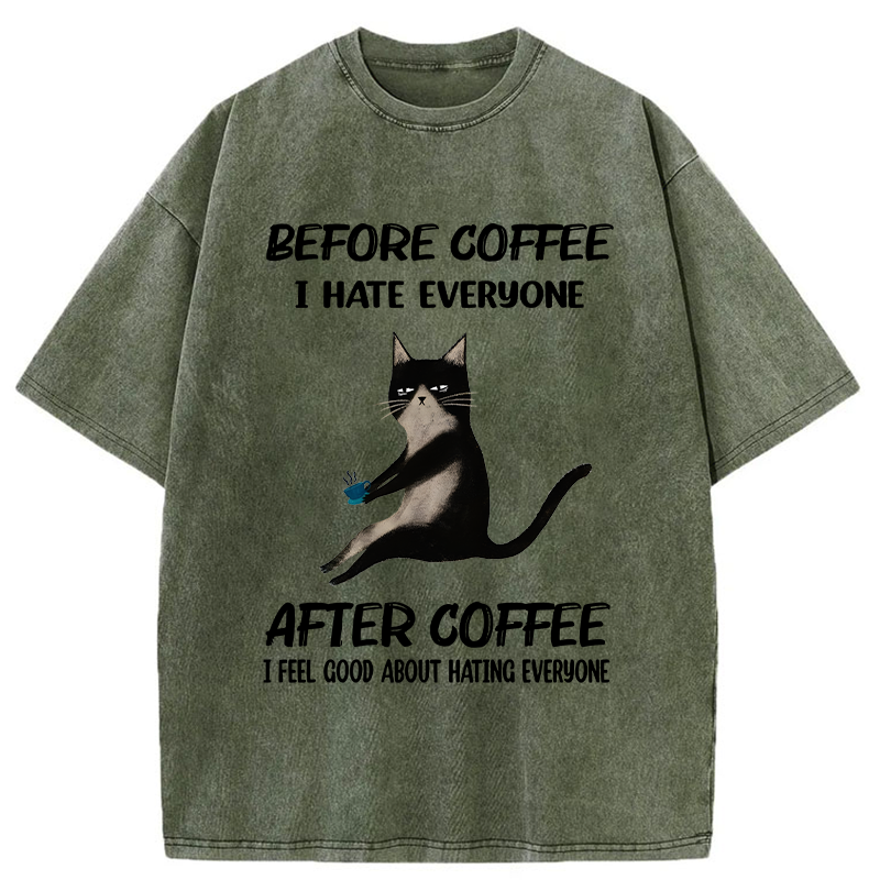 Tokyo-Tiger Hate Everyone After Drinking Coffee Washed T-Shirt