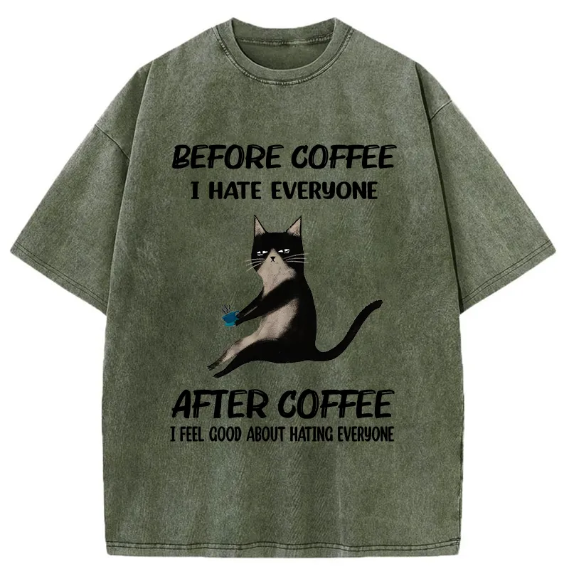 Tokyo-Tiger Hate Everyone After Drinking Coffee Washed T-Shirt Sale