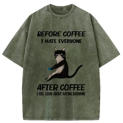 Tokyo-Tiger Hate Everyone After Drinking Coffee Washed T-Shirt