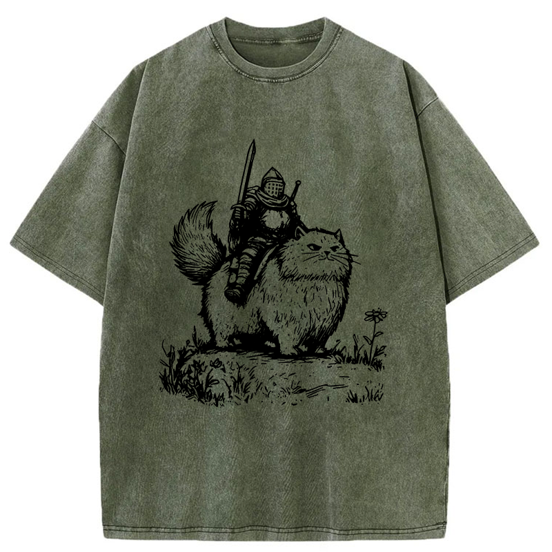 Tokyo-Tiger Knight Rides A Fat Cat Washed T-Shirt
