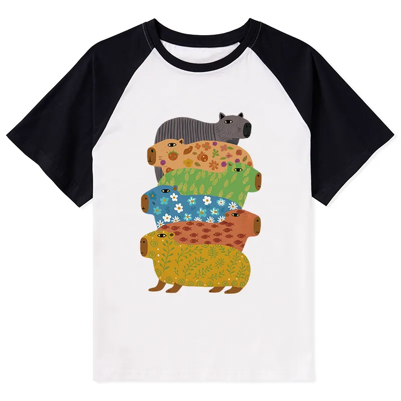 Tokyo-Tiger Colorful Capybaras Raglan T-shirt