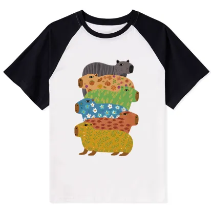 Tokyo-Tiger Colorful Capybaras Raglan T-shirt