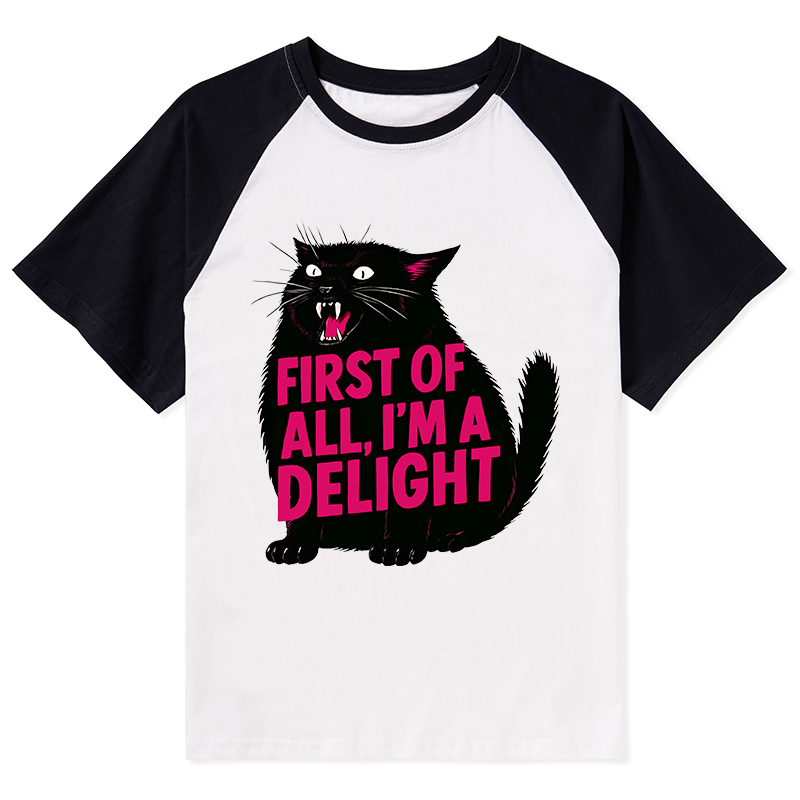 Tokyo-Tiger Roaring Black Cat Washed T-Shirt Raglan T-shirt