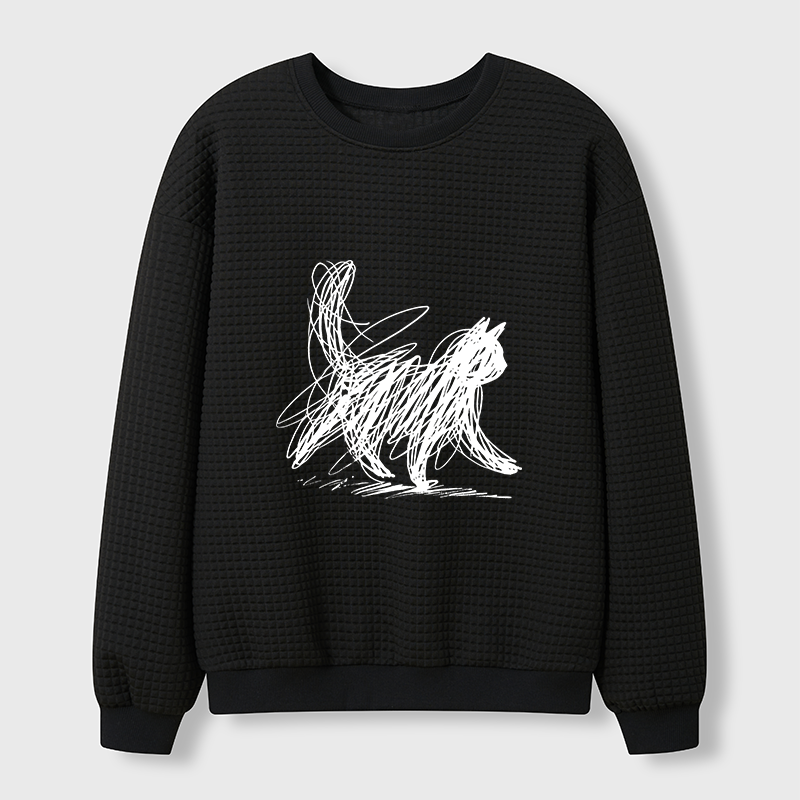 Tokyo-Tiger Minimalist Cat Art Waffle Sweatshirt