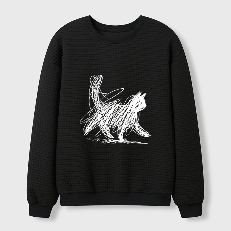 Tokyo-Tiger Minimalist Cat Art Waffle Sweatshirt