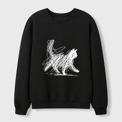 Tokyo-Tiger Minimalist Cat Art Waffle Sweatshirt