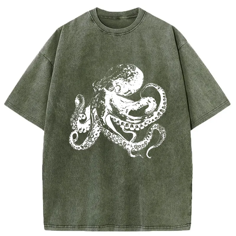 Tokyo-Tiger Woodcut Octopus Washed T-Shirt