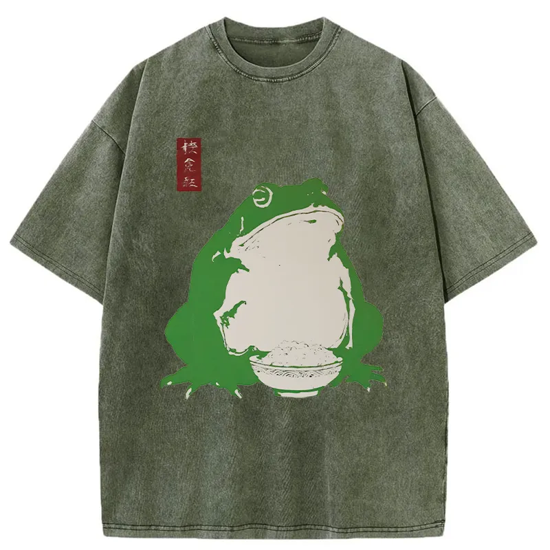 Tokyo-Tiger Fat Frog Eats Rice Washed T-Shirt