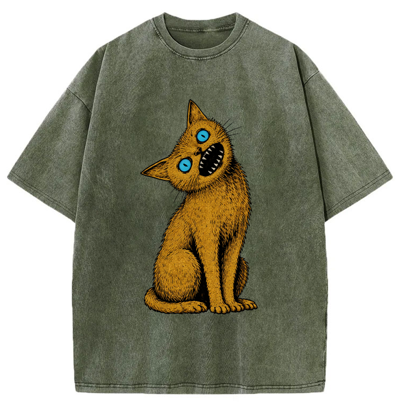 Tokyo-Tiger Horror Cat Japanese Washed T-Shirt