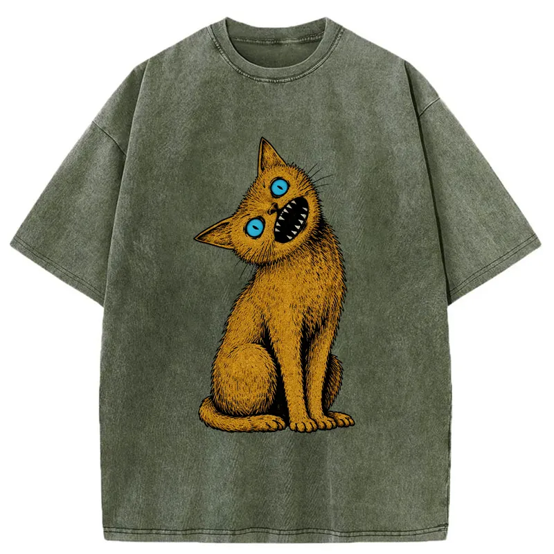 Tokyo-Tiger Horror Cat Japanese Washed T-Shirt