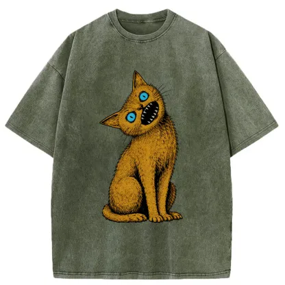 Tokyo-Tiger Horror Cat Japanese Washed T-Shirt