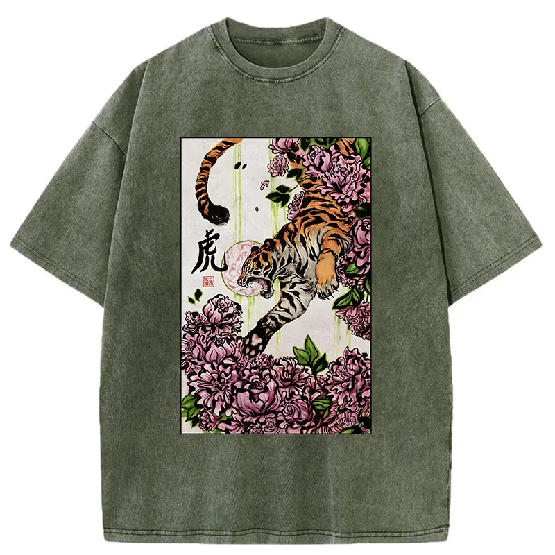 Tokyo-Tiger Tiger And Peony Washed T-Shirt
