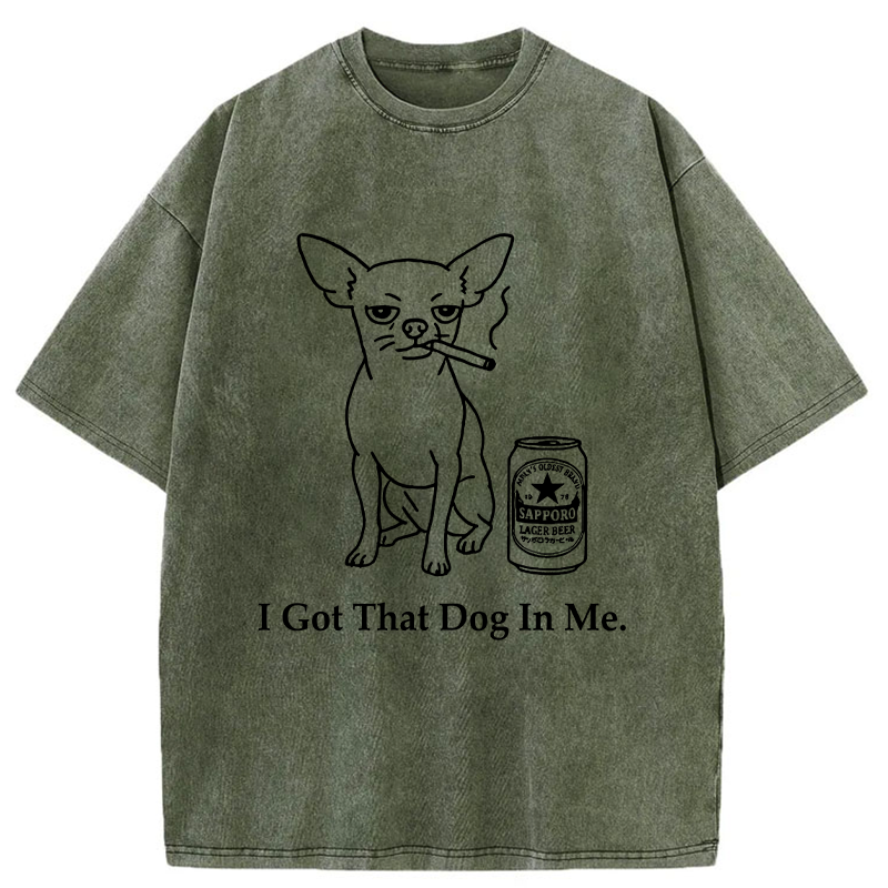 Tokyo-Tiger Chihuahua Smokes And Drinks Alcohol Washed T-Shirt