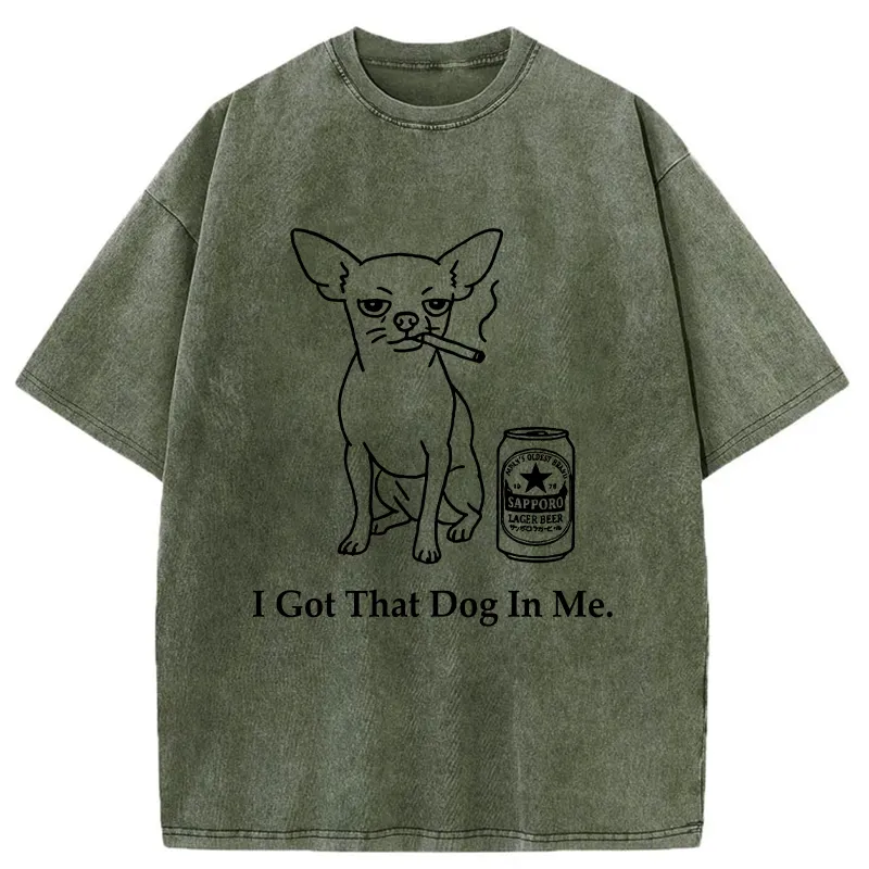 Tokyo-Tiger Chihuahua Smokes And Drinks Alcohol Washed T-Shirt