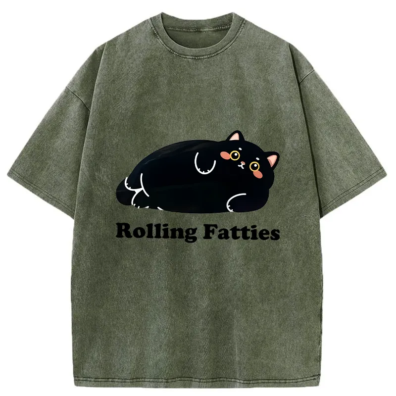 Tokyo-Tiger Rolling Fatties Cat Washed T-Shirt