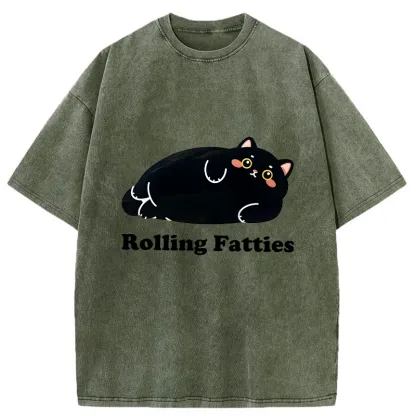 Tokyo-Tiger Rolling Fatties Cat Washed T-Shirt