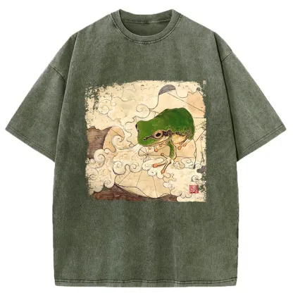 Tokyo-Tiger Vintage Frog Painting Washed T-Shirt