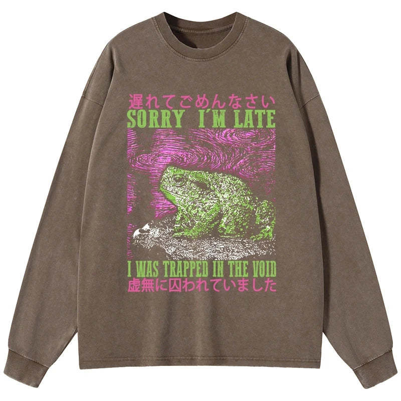 Tokyo-Tiger A Frog In Distress Japanese Washed Long Sleeve T-Shirt-tokyo-tiger