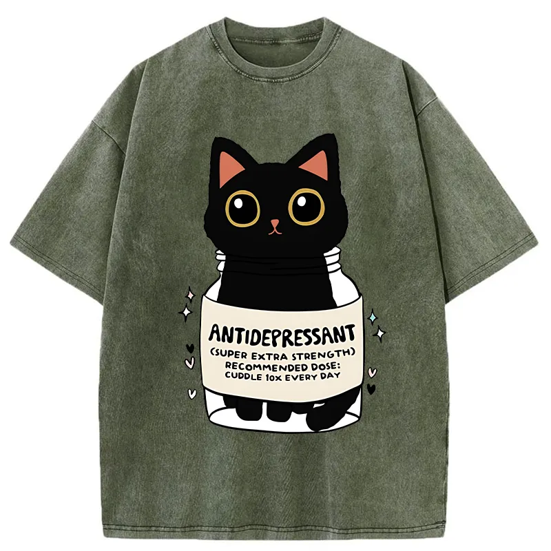 Tokyo-Tiger Antidepressant Black Cat Washed T-Shirt