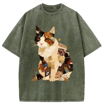 Tokyo-Tiger Painting Of A Patchwork Orange Cat Washed T-Shirt
