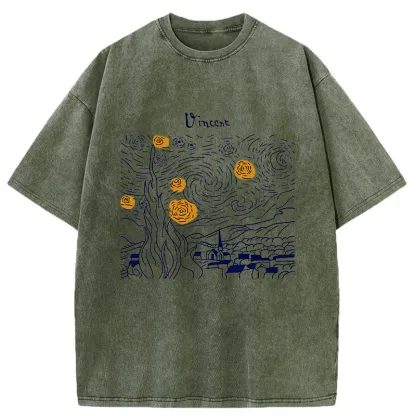 Tokyo-Tiger Minimalist Starry Sky Washed T-Shirt
