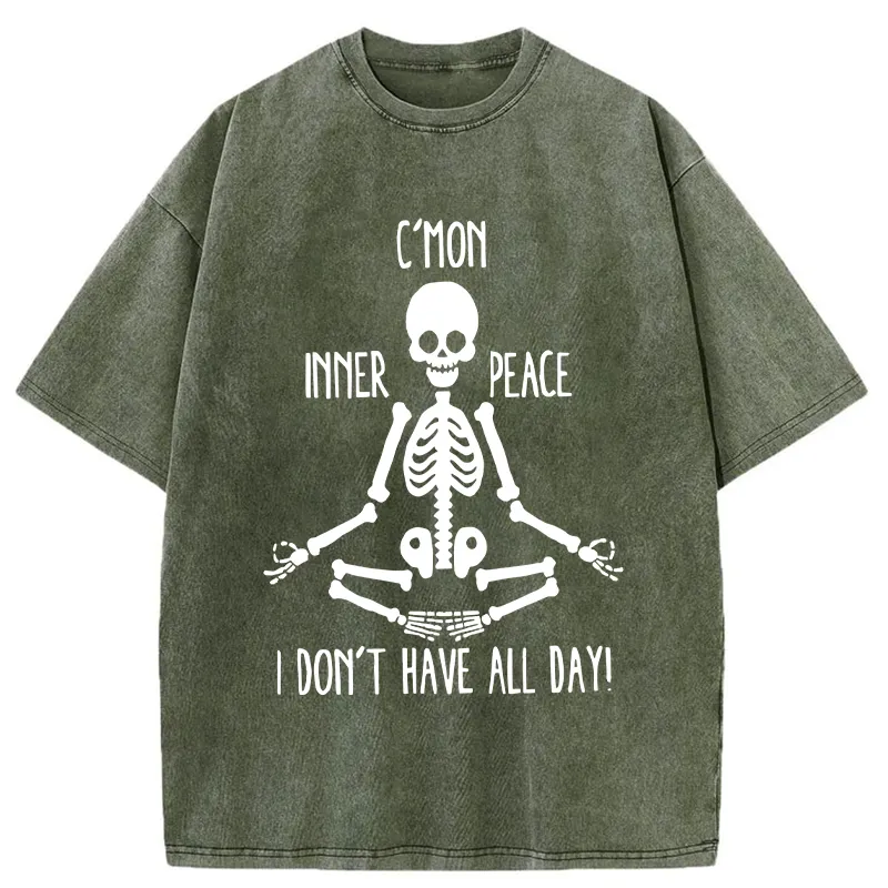 Tokyo-Tiger A Skeleton Doing Yoga Washed T-Shirt