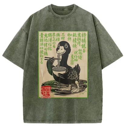 Tokyo-Tiger Retro Duck Eating Ramen Washed T-Shirt