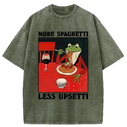 Tokyo-Tiger Frog Eating Spaghetti Washed T-Shirt