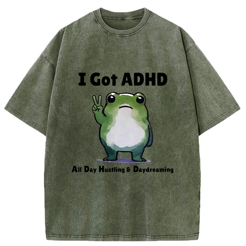 Tokyo-Tiger Frog With ADHD Funny Washed T-Shirt