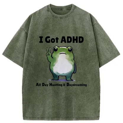 Tokyo-Tiger Frog With ADHD Funny Washed T-Shirt