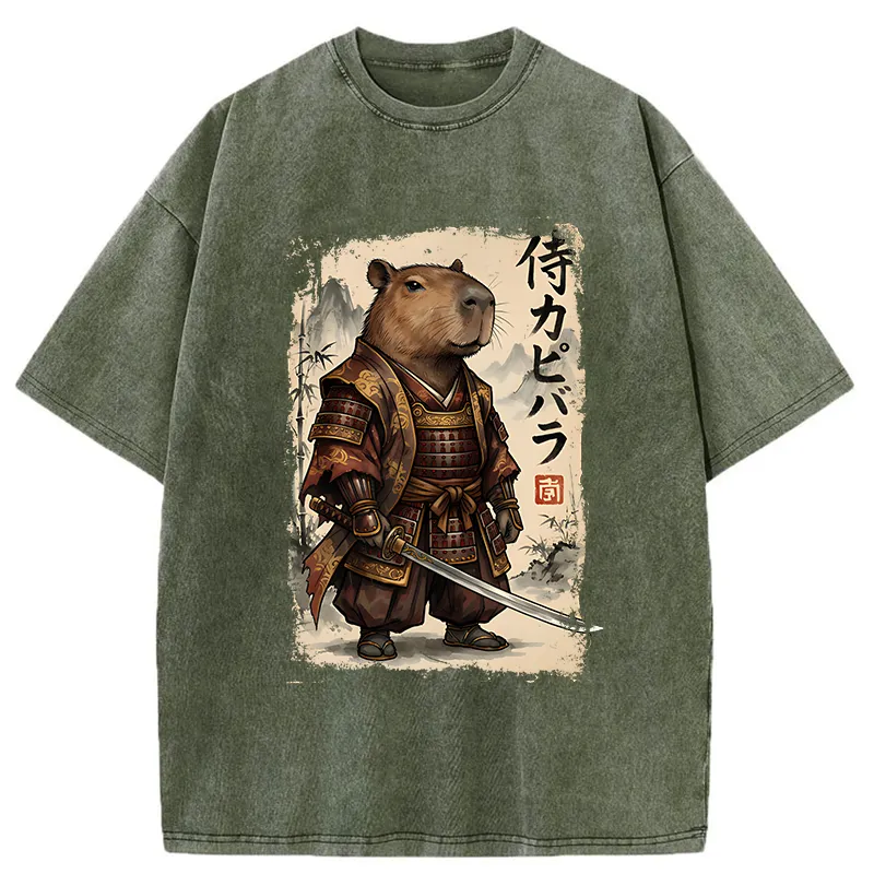 Tokyo-Tiger Samurai Capybara Washed T-Shirt