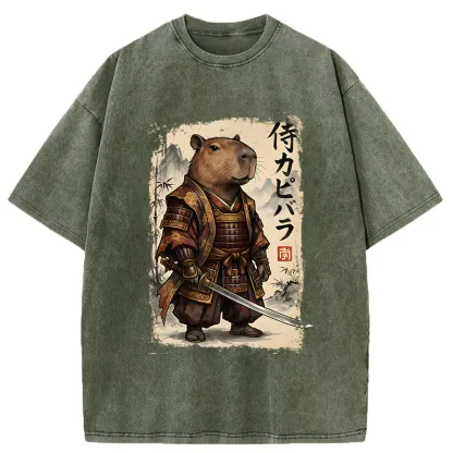 Tokyo-Tiger Samurai Capybara Washed T-Shirt