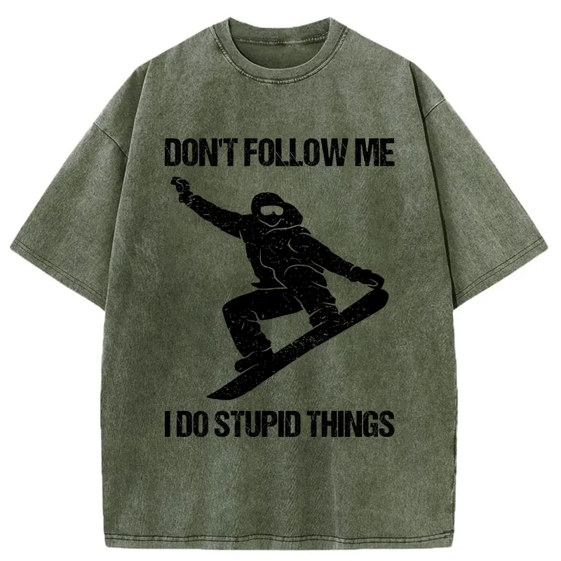 Tokyo-Tiger Winter Extreme Sports Skiing Washed T-Shirt