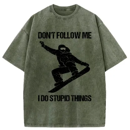 Tokyo-Tiger Winter Extreme Sports Skiing Washed T-Shirt