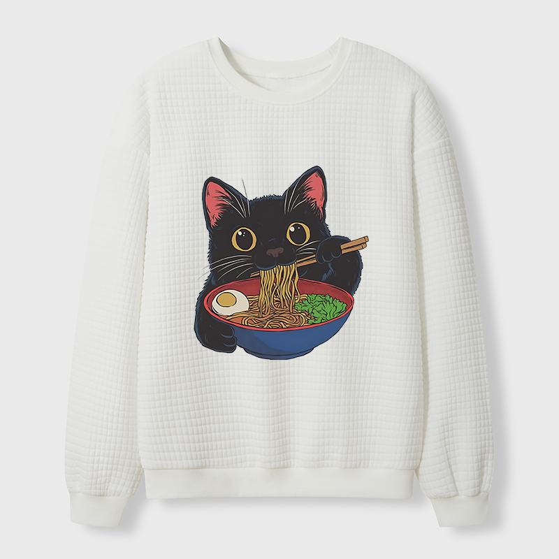 Tokyo-Tiger Black Cat Ate Japan Ramen Waffle Sweatshirt