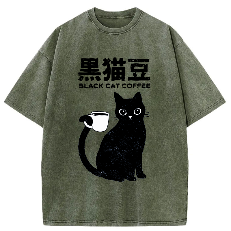 Tokyo-Tiger Black Cat And Coffee Washed T-Shirt