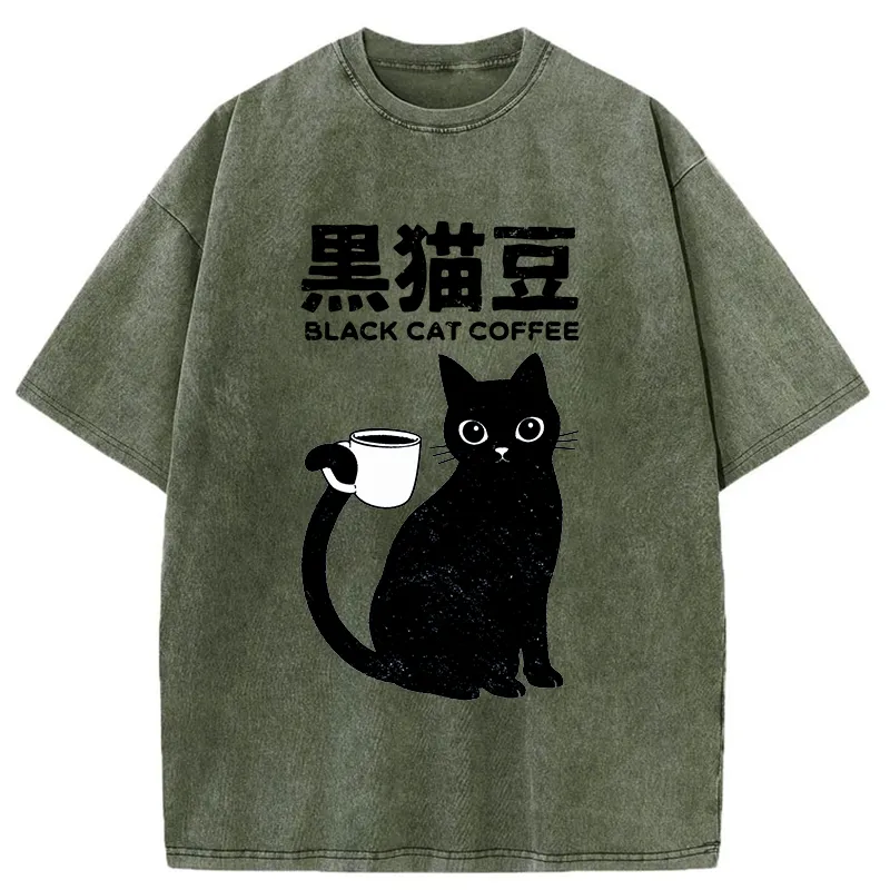 Tokyo-Tiger Black Cat And Coffee Washed T-Shirt