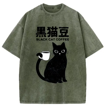 Tokyo-Tiger Black Cat And Coffee Washed T-Shirt