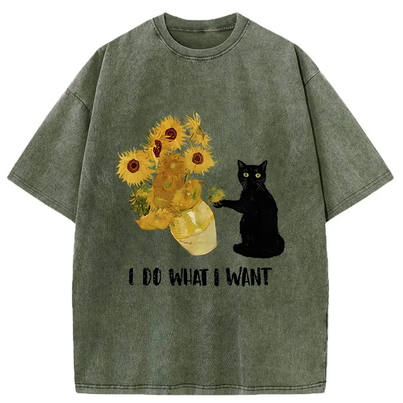 Tokyo-Tiger Mischievous Black Cat Washed T-Shirt