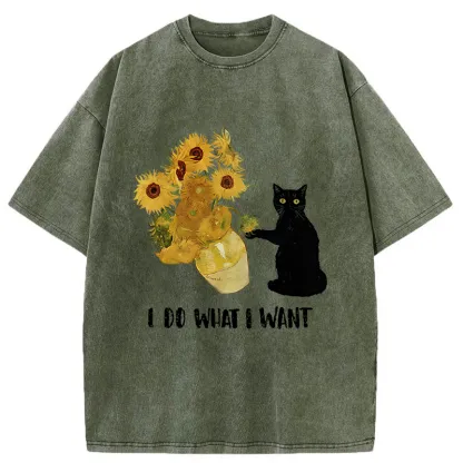 Tokyo-Tiger Mischievous Black Cat Washed T-Shirt