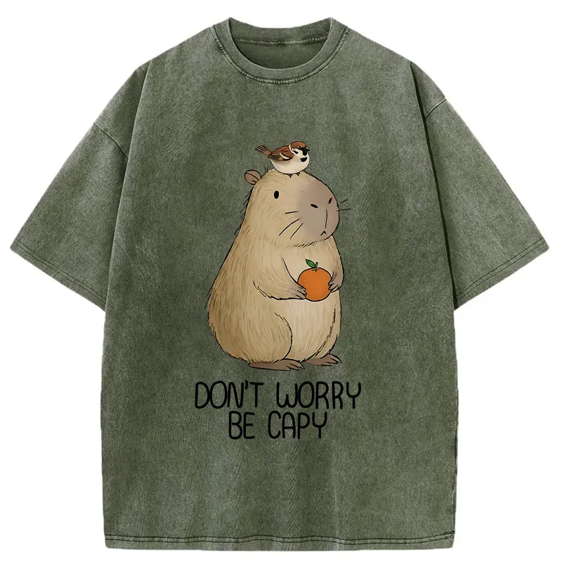 Tokyo-Tiger With Capybaras Around Everything Is Fine. Washed T-Shirt